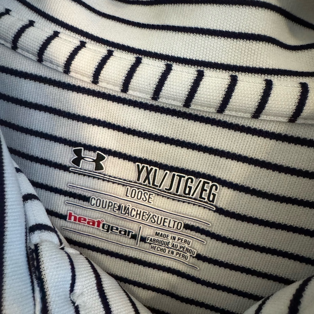 Under Armour Boy’s Youth Polo Shirt - Black and White Stripes - Picture 2 of 5